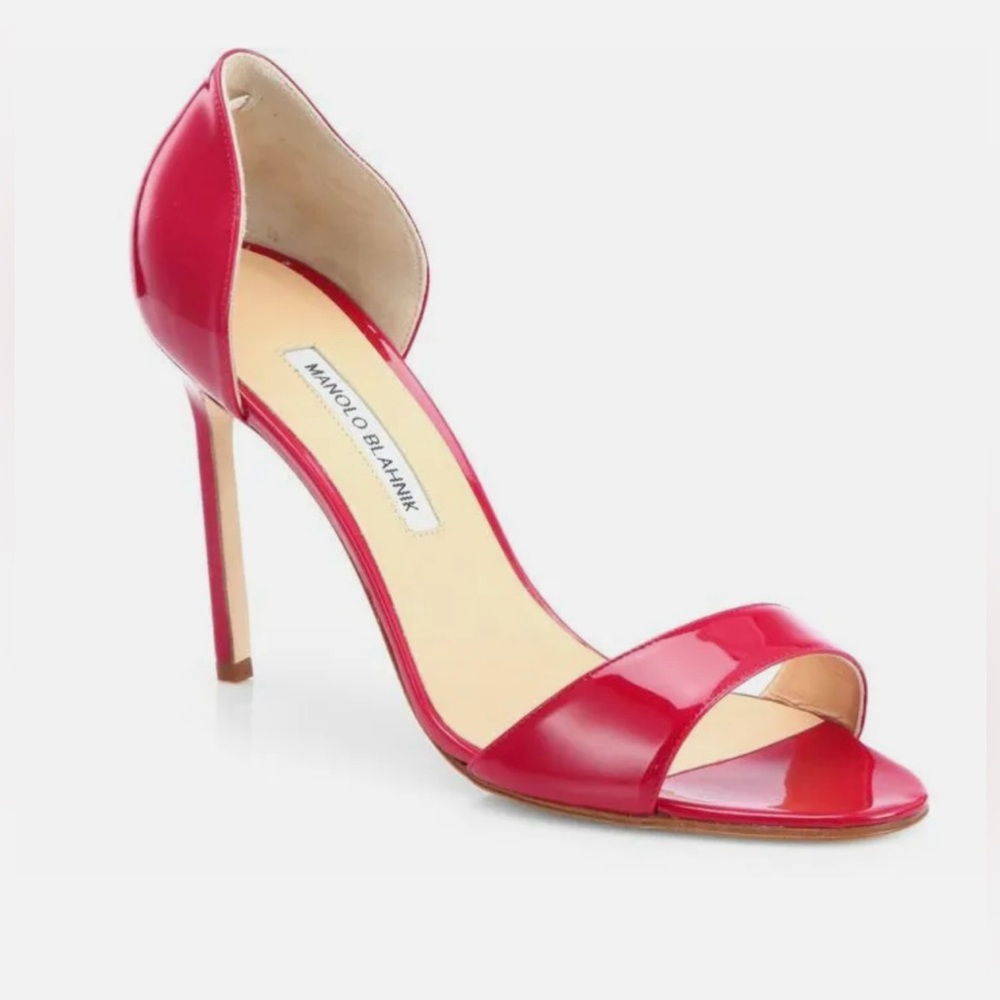 Manolo Blahnik Catalina Pink Raspberry Patent Sandal Pump Size 39